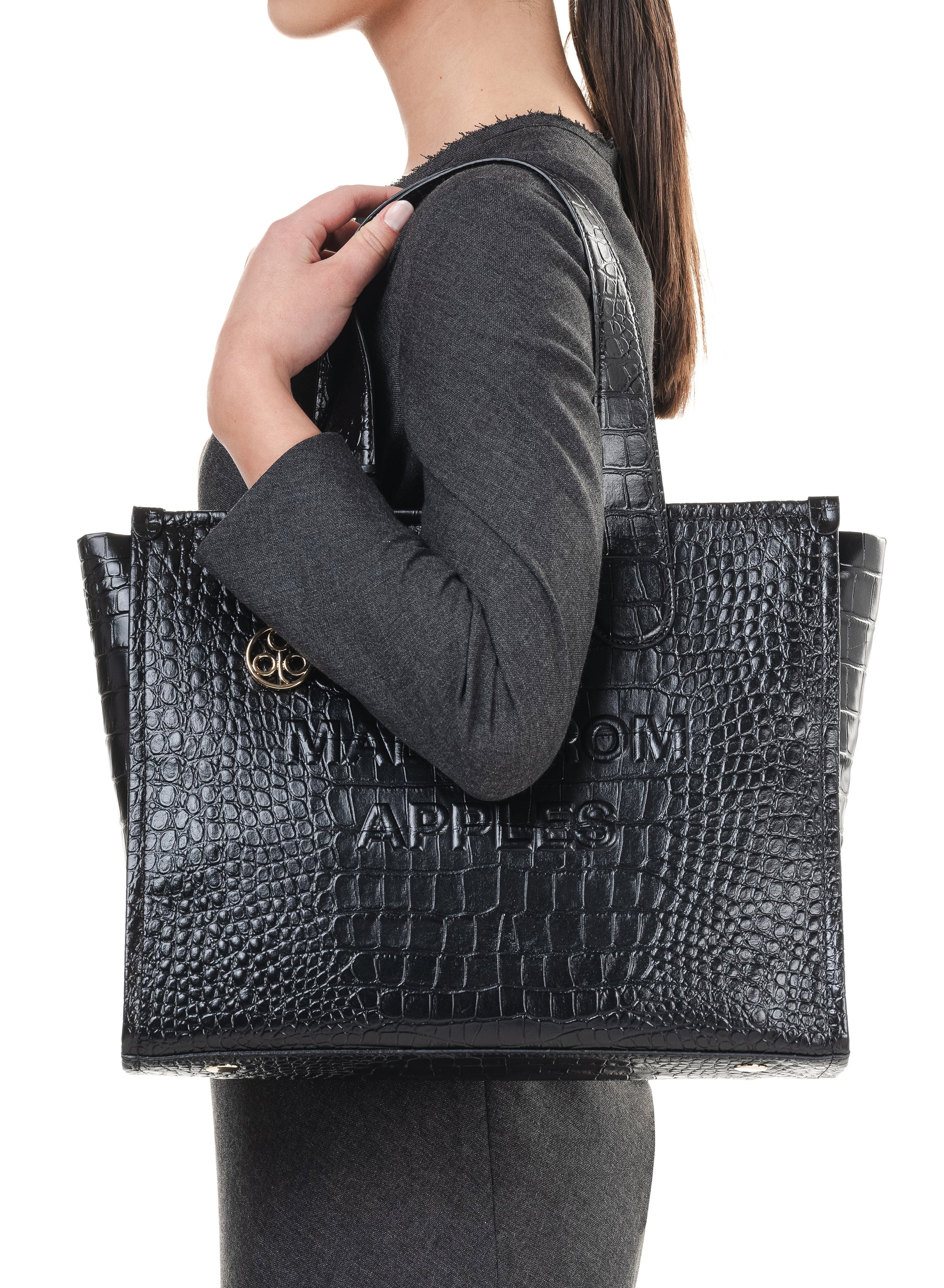 Alma Tote Bag L Nero Croco - Apple